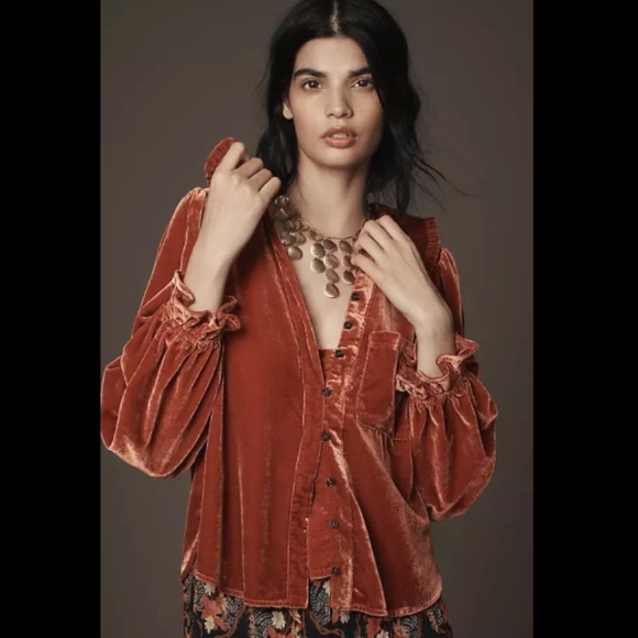 Anthropologie Pilcro The Keira Collared Button-Front Blouse: Long-Sleeve Edition - Picture 1 of 3